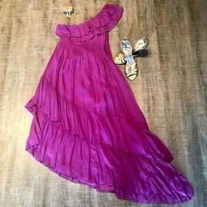 Nicole Miller silk one shoulder fuscia gown Sz S